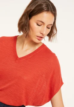Montagut Flamed linen V-neck loose T-shirt - Marra
