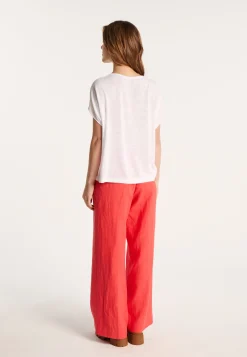 Montagut Flamed linen V-neck loose T-shirt - Marra