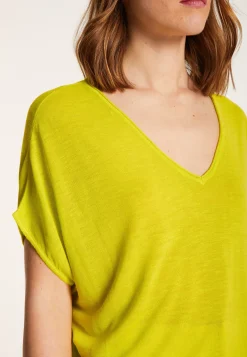Montagut Flamed linen V-neck loose T-shirt - Marra