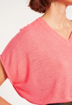 Montagut Flamed linen V-neck loose T-shirt - Marra