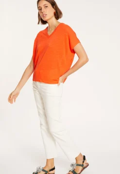 Montagut Flamed linen V-neck loose T-shirt - Marra