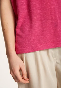 Montagut Flamed linen V-neck loose T-shirt - Marra