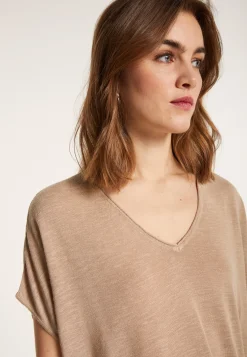 Montagut Flamed linen V-neck loose T-shirt - Marra