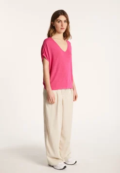 Montagut Flamed linen V-neck loose T-shirt - Marra