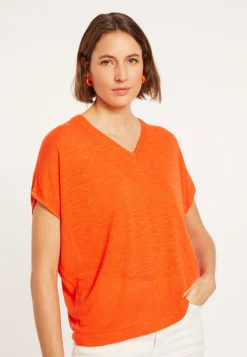 Montagut Flamed linen V-neck loose T-shirt - Marra