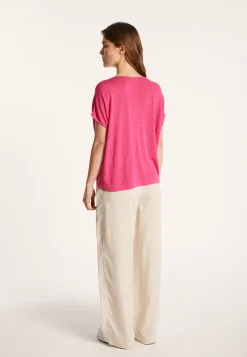 Montagut Flamed linen V-neck loose T-shirt - Marra