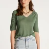Montagut Flamed linen V-neck t-shirt - Bonbon