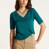 Montagut Flamed linen V-neck t-shirt - Bonbon