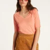 Montagut Flamed linen V-neck t-shirt - Bonbon