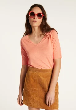 Montagut Flamed linen V-neck t-shirt - Bonbon