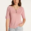 Montagut Flamed linen V-neck t-shirt - Bonbon