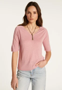 Montagut Flamed linen V-neck t-shirt - Bonbon