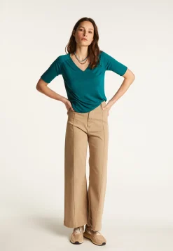 Montagut Flamed linen V-neck t-shirt - Bonbon