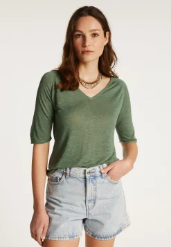 Montagut Flamed linen V-neck t-shirt - Bonbon