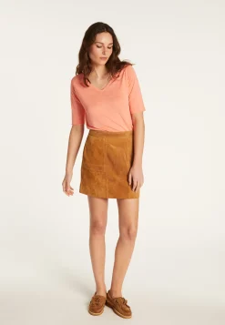 Montagut Flamed linen V-neck t-shirt - Bonbon