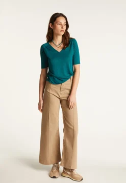Montagut Flamed linen V-neck t-shirt - Bonbon
