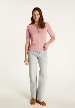 Montagut Flamed linen V-neck t-shirt - Bonbon