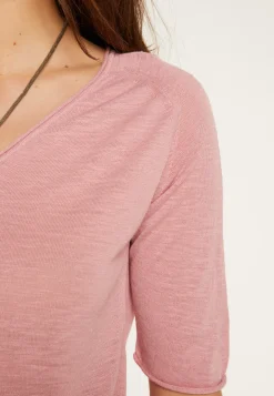 Montagut Flamed linen V-neck t-shirt - Bonbon