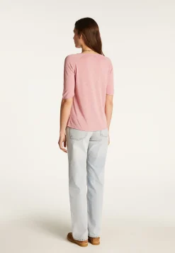 Montagut Flamed linen V-neck t-shirt - Bonbon