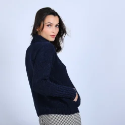 Montagut High-neck cardigan in wool and silk velour - Brésil
