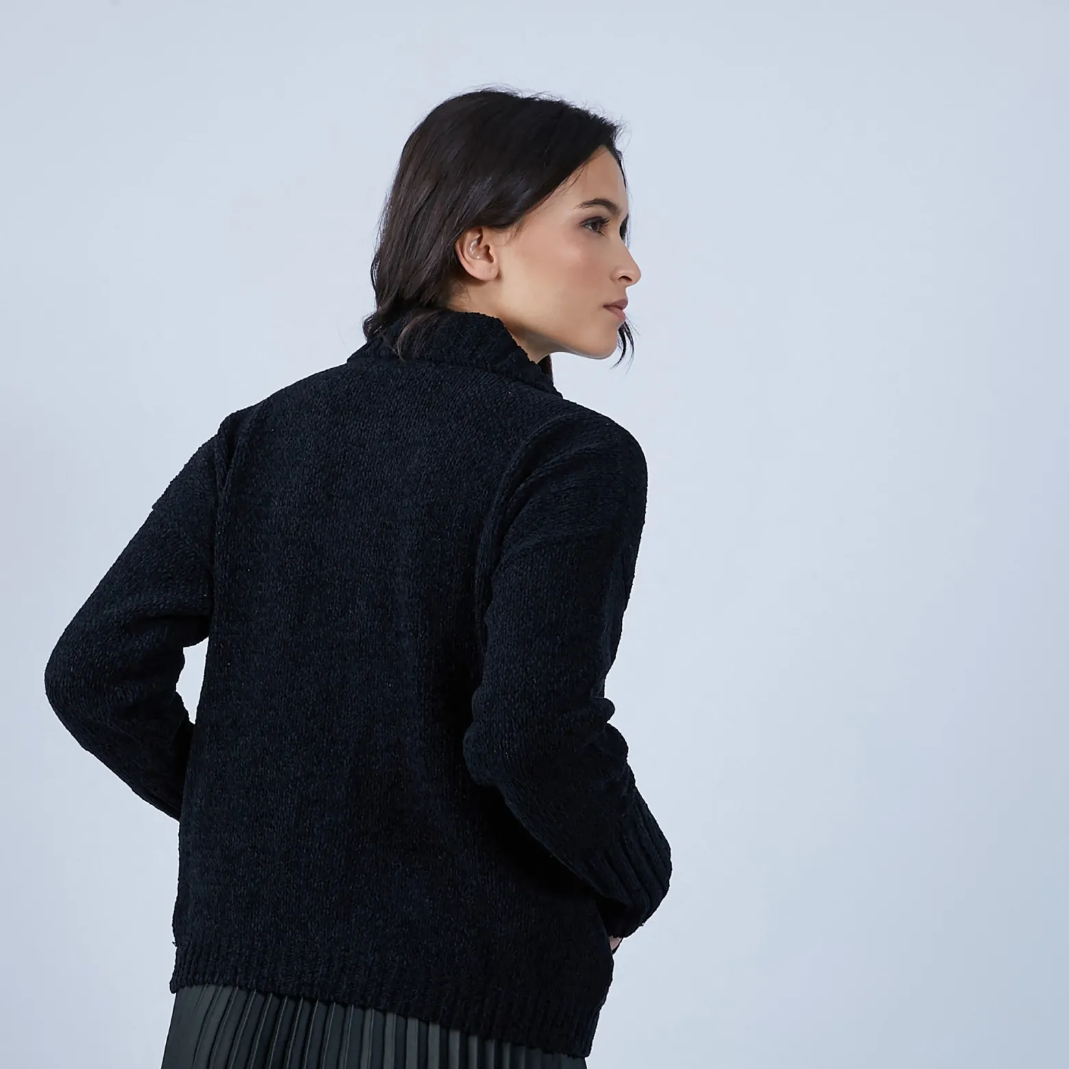 Montagut High-neck cardigan in wool and silk velour - Brésil