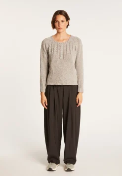 Montagut Jumper in silk and wool velour with cabling - Bahamas