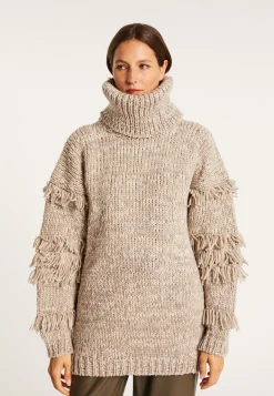 Montagut Jumper with large fringed roll neck - Sage