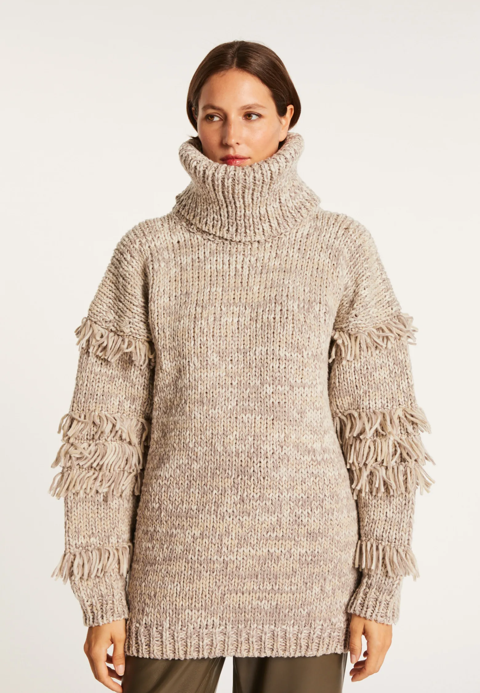 Montagut Jumper with large fringed roll neck - Sage