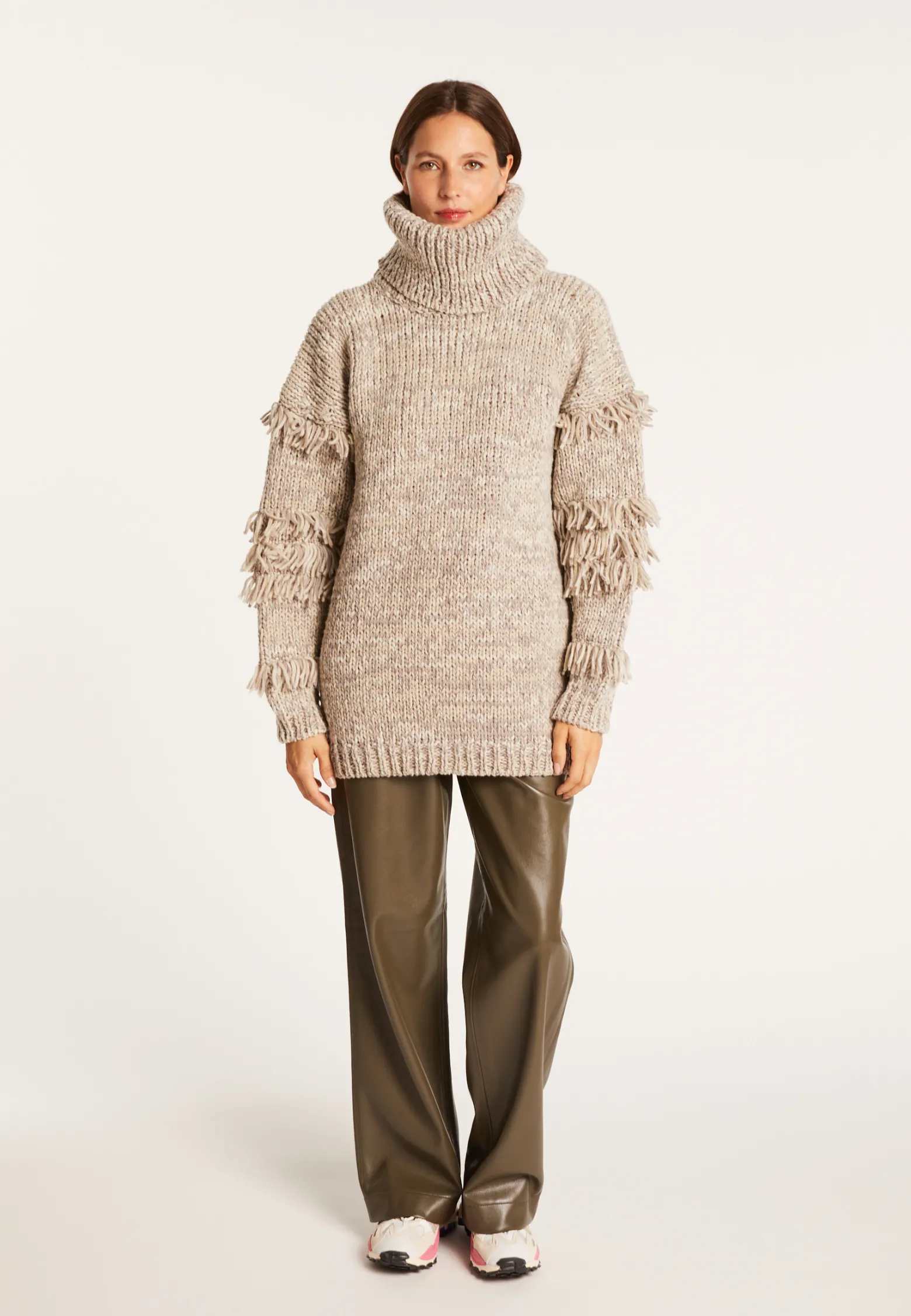 Montagut Jumper with large fringed roll neck - Sage