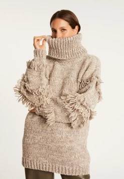 Montagut Jumper with large fringed roll neck - Sage