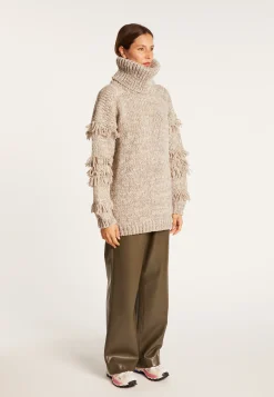 Montagut Jumper with large fringed roll neck - Sage
