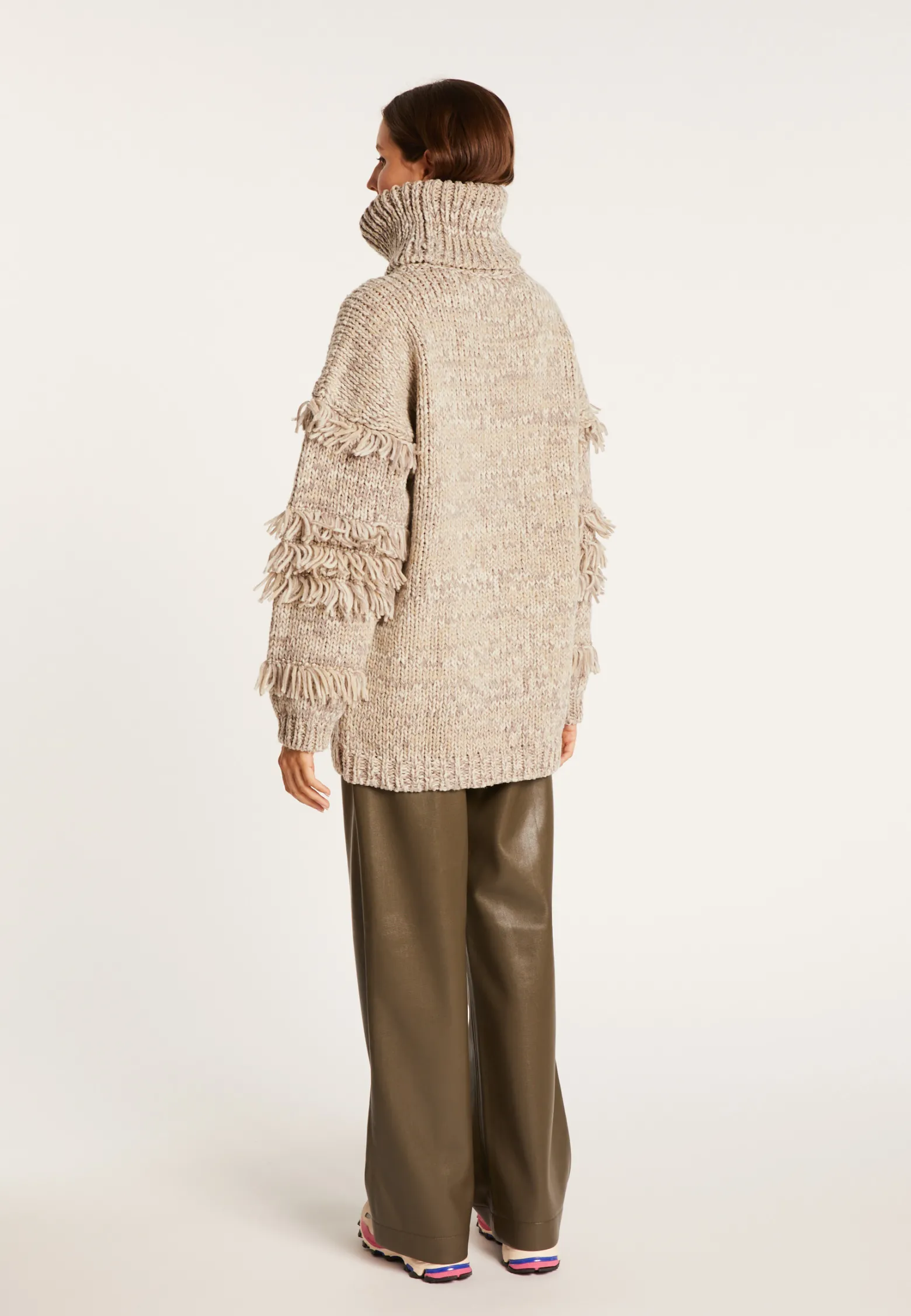 Montagut Jumper with large fringed roll neck - Sage