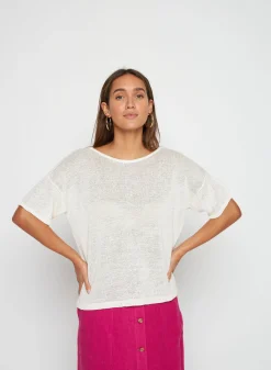 Montagut Linen Button Back T-Shirt - Tilla