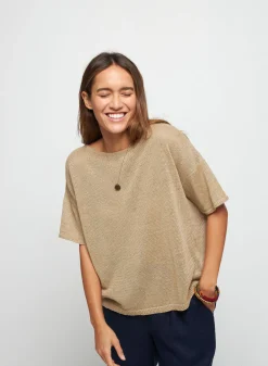 Montagut Linen Button Back T-Shirt - Tilla