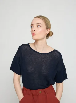 Montagut Linen Button Back T-Shirt - Tilla