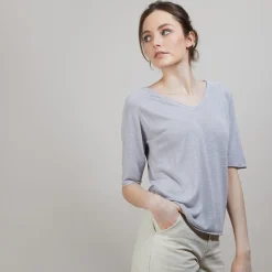 Montagut Linen T-shirt with elbow sleeves - Bonbon