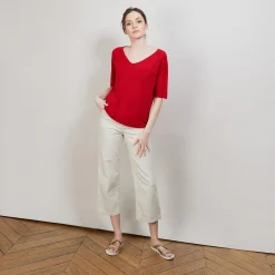 Montagut Linen T-shirt with elbow sleeves - Bonbon