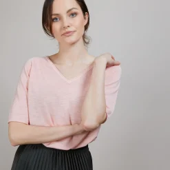 Montagut Linen T-shirt with elbow sleeves - Bonbon