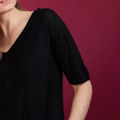 Montagut Linen T-shirt with elbow sleeves - Bonbon