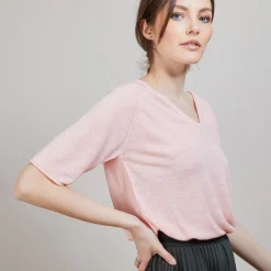 Montagut Linen T-shirt with elbow sleeves - Bonbon