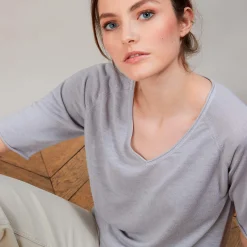 Montagut Linen T-shirt with elbow sleeves - Bonbon