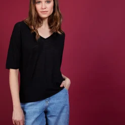 Montagut Linen T-shirt with elbow sleeves - Bonbon