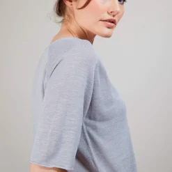 Montagut Linen T-shirt with elbow sleeves - Bonbon
