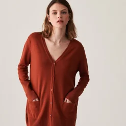 Montagut Long buttoned V-neck cardigan in merino wool - Alister