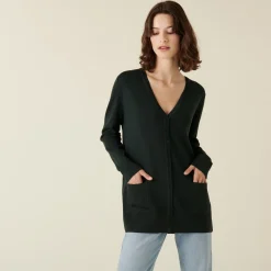 Montagut Long buttoned V-neck cardigan in merino wool - Alister