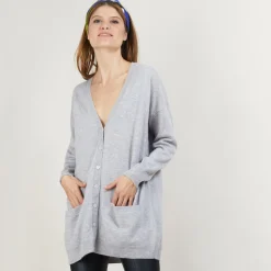 Montagut Long cardigan with pockets in cashmere - Blush