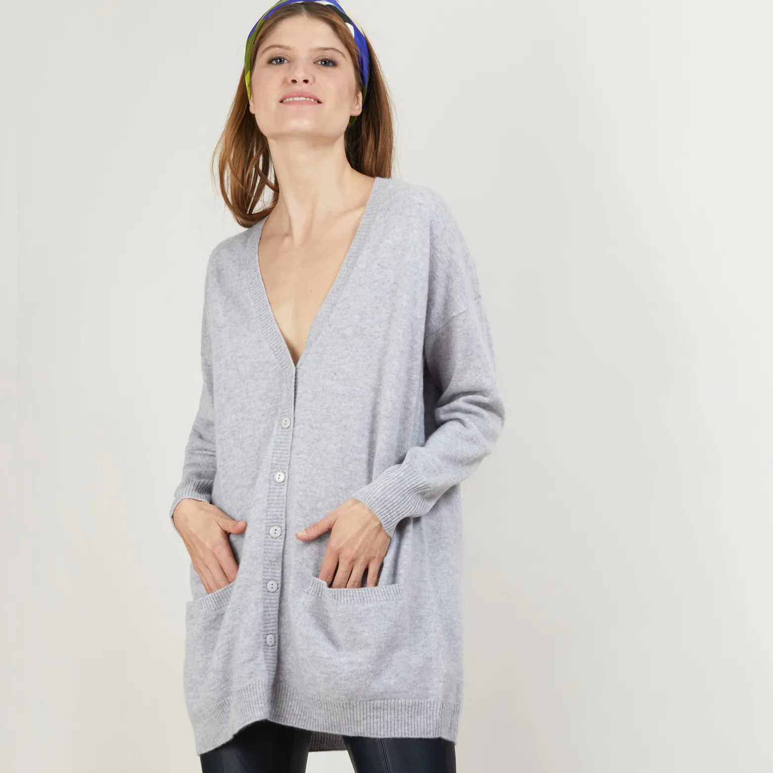 Montagut Long cardigan with pockets in cashmere - Blush