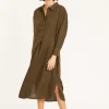 Montagut Long dress with polo neck in linen - Valerie