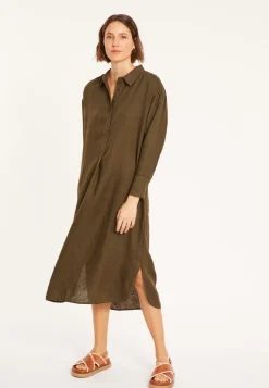Montagut Long dress with polo neck in linen - Valerie