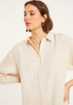 Montagut Long dress with polo neck in linen - Valerie